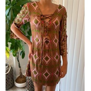 GIPSEA st Bart green pink white silk boho dress